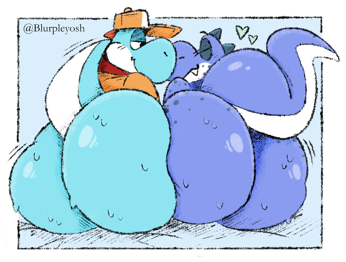 ambiguous_gender anthro big_butt bodily_fluids butt duo huge_butt rear_view sitting sweat sweaty_butt bloshi mario_bros nintendo yoshi_(food_slinger) yoshi hi_res male_(lore)