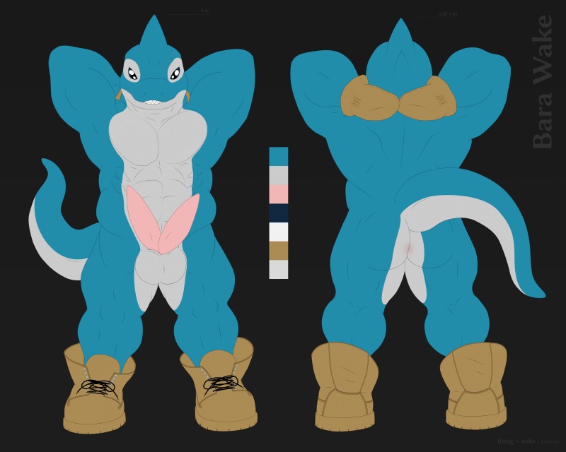 2_penises animal_genitalia animal_penis anthro balls biceps big_muscles biped black_background blue_eyes boots boots_only butt clothing footwear footwear_only genitals gloves hands_behind_head handwear hemipenes leather male mostly_nude multi_genitalia multi_penis muscular muscular_anthro muscular_male pecs penis shoes shoes_only simple_background solo tall teeth tjloog wake_(artist) disney lilo_and_stitch fan_character wake alien experiment_(lilo_and_stitch) fish marine shark 2019 5:4 absurd_res hi_res model_sheet