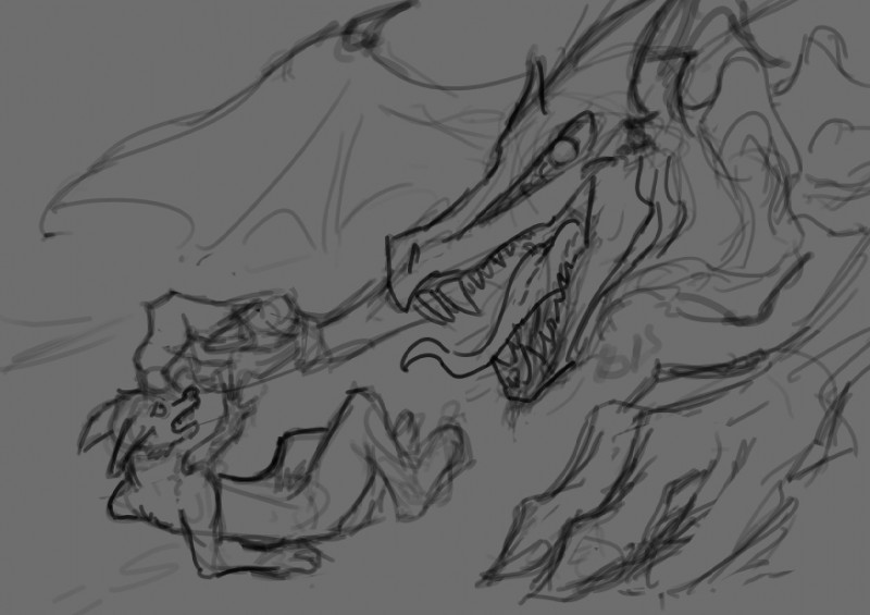 anthro anthro_pred anthro_prey bodily_fluids drooling duo imminent_vore male male_pred open_mouth saliva tongue vore hexadec metroid nintendo ridley alien space_dragon_(metroid) 2018 monochrome