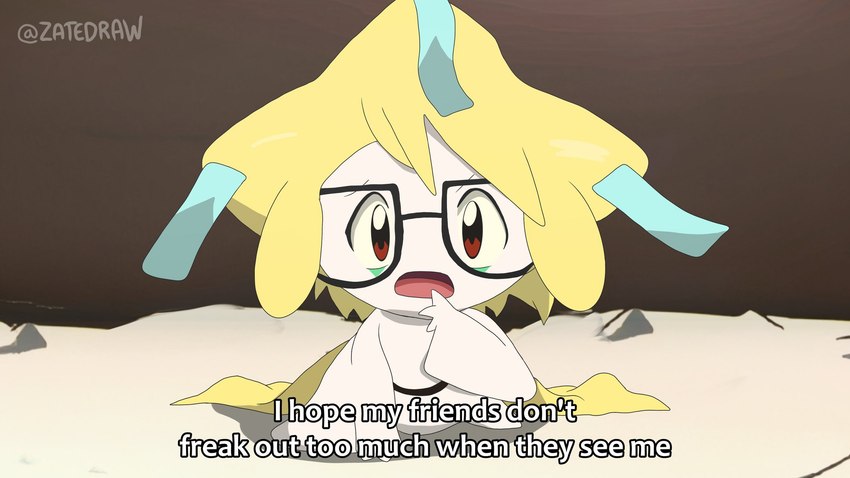 after_transformation ambiguous_gender anthro dialogue eyewear fake_screencap glasses head_tuft looking_at_viewer male on_model open_mouth red_eyes sitting solo style_emulation text transformation tuft wish_tag young zatedraw nintendo pokemon max_(pokemon) generation_3_pokemon jirachi legendary_pokemon pokemon_(species) 16:9 2023 english_text hi_res watermark widescreen male_(lore)