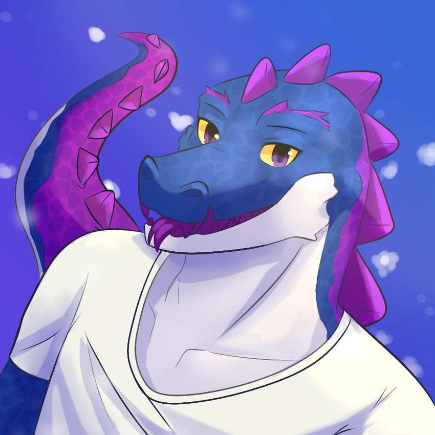 anthro blue_body blue_scales male purple_body purple_scales scales solo tail tongue tongue_out white_chest yellow_eyes sthywrd bri_lyell alligator alligatorid crocodilian reptile scalie 1:1