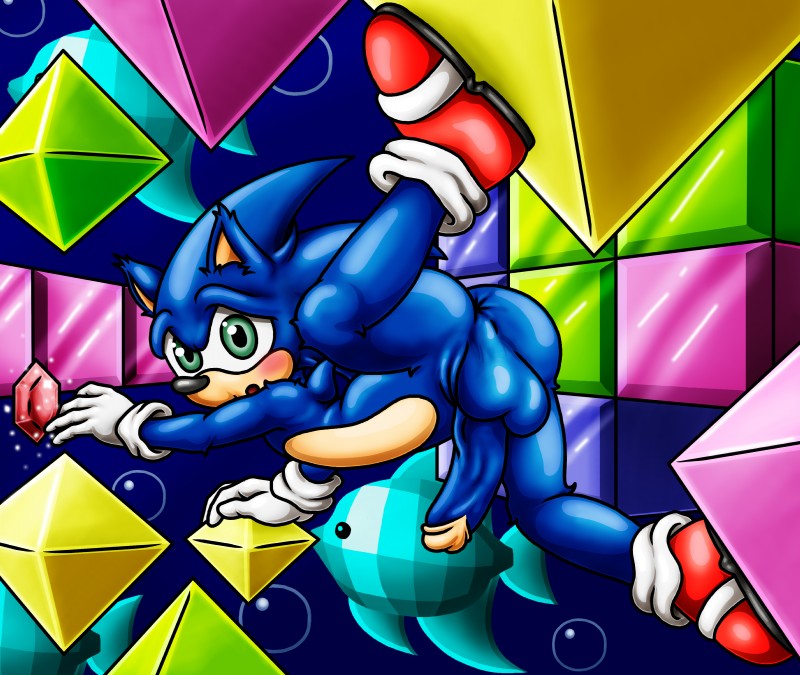 anthro athletic balls big_balls biped blue_body blue_fur blush clothing emeralds floating footwear fur genitals green_eyes long_penis male muscular muscular_anthro penis shoes socks solo spread_legs spreading tan_body tan_fur happyanthro sega sonic_the_hedgehog_(series) sonic_the_hedgehog eulipotyphlan hedgehog mammal absurd_res hi_res