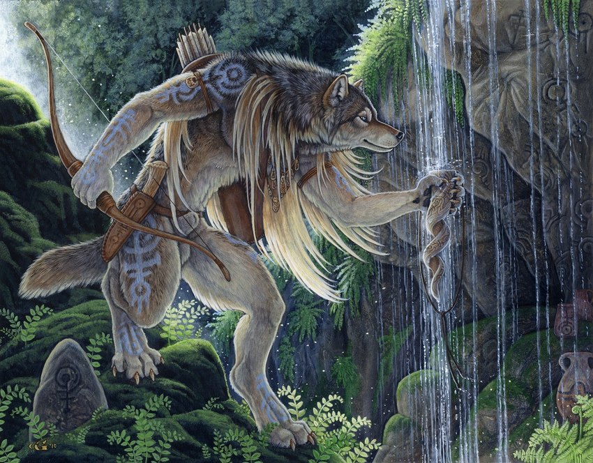 animal_genitalia anthro arrow_(weapon) balls biped bow_(weapon) dagger detached_sheath fully_sheathed genitals grey_balls grey_sheath hair holding_object holding_weapon long_hair male melee_weapon native_american nude quiver_(object) ranged_weapon sheath solo tribal water weapon goldenwolf mythology canid canine canis mammal mythological_canine mythological_creature were werecanid werecanine werewolf wolf