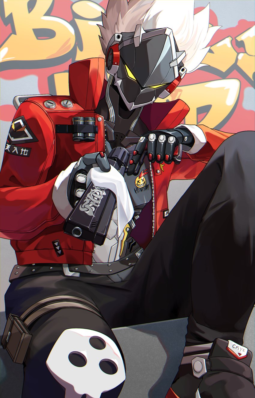 cleaning cleaning_gun clothed clothing cybernetics gun machine male mouthless not_furry ranged_weapon solo weapon kumaihaku mihoyo zenless_zone_zero billy_kid cyborg humanoid robot robot_humanoid 9:14 absurd_res hi_res