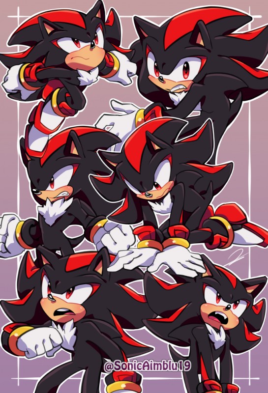 anthro clothing footwear gloves handwear male open_mouth red_eyes solo tuft sonicaimblu19 sega sonic_the_hedgehog_(series) shadow_the_hedgehog eulipotyphlan hedgehog mammal 2019 absurd_res hi_res watermark