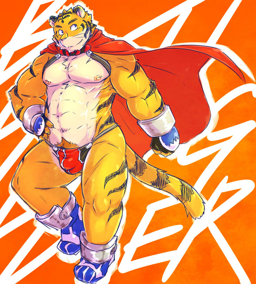 anthro bulge cape clothing kemono male muscular muscular_anthro muscular_male solo underwear chiro_(artist) build_tiger build_tiger_(character) felid mammal pantherine tiger 2014