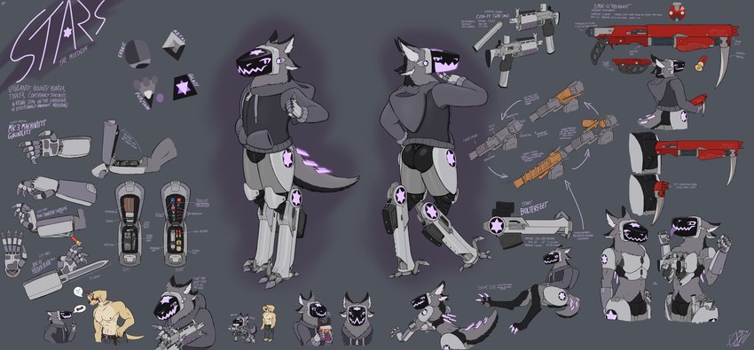 3_toes akimbo animal_genitalia anthro dual_wielding duo feet frothing_mouth genitals gun gun_boots handgun hidden_blade holding_object holding_weapon m1911 machine male pawpads pistol ranged_weapon robotic_hand robotic_legs sheath shell_(projectile) shotgun shotgun_shell submachine_gun text toes usb_drive weapon weaponized_penis xvii_(artist) miles_beetz_(xvii) stars_(xvii) bird_dog canid canine canis domestic_dog golden_retriever hunting_dog mammal protogen retriever absurd_res english_text hi_res