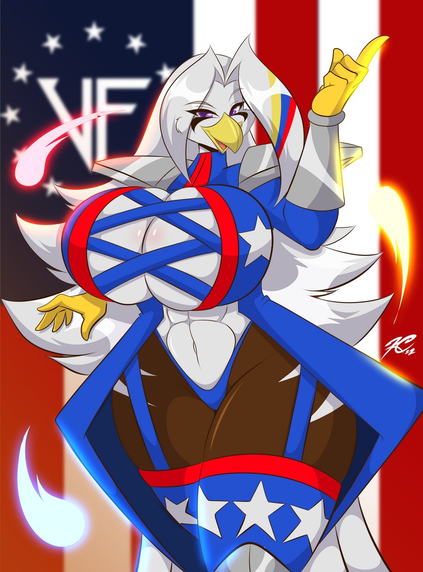 american_flag anthro armor big_breasts bikini bikini_bottom blue_bikini blue_clothing blue_swimwear bracers breasts clothing coat energy energy_ball facial_markings female garter_straps gauntlets gloves hair handwear head_markings highlights_(coloring) huge_breasts huge_hips huge_thighs legwear markings patriotic_clothing purple_eyes solo spherical_breasts star star_polygon star_print swimwear tear_(marking) thick_thighs thigh_highs thong topwear trenchcoat two-piece_swimsuit unconvincing_armor underwear united_states_of_america victory_frontier white_hair wide_hips mastergodai chroma_(famwammer) accipitrid accipitriform avian bald_eagle bird eagle sea_eagle 2022 digital_media_(artwork) hi_res