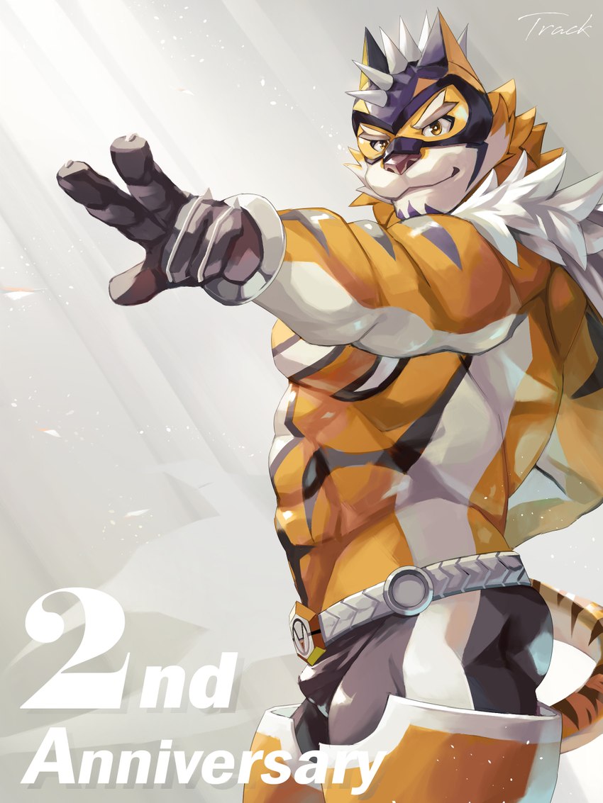 abs anthro bodysuit bulge cape clothing male mask muscular muscular_anthro muscular_male pecs skinsuit solo superhero tight_clothing wearing_mask toratruck9 lifewonders live_a_hero ryekie_(live_a_hero) felid mammal pantherine tiger 3:4 hi_res