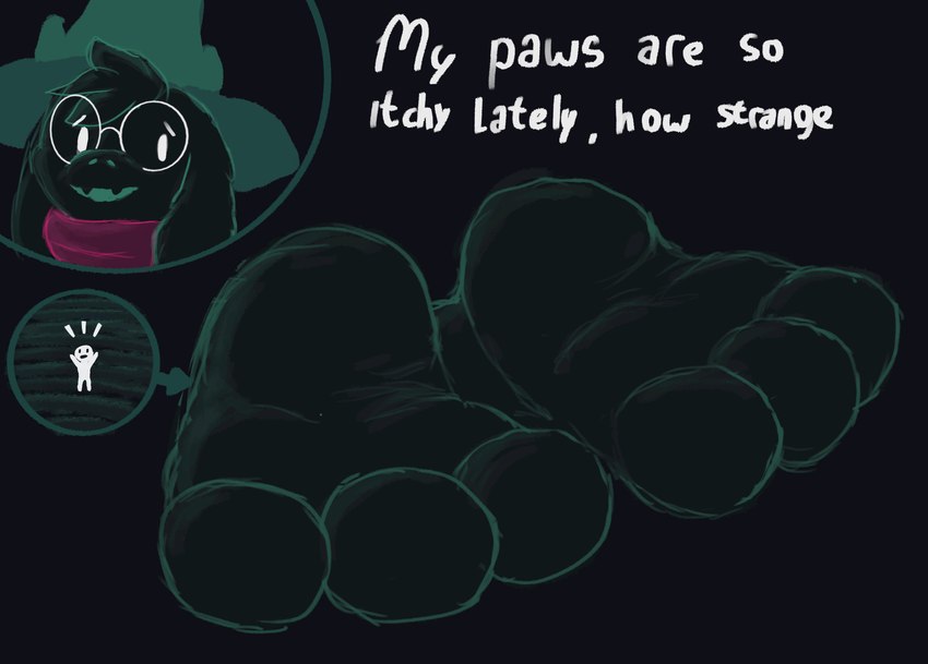 3_toes anthro dialogue duo extreme_size_difference feet foot_fetish foot_focus foot_play male male/male micro nano pawscape size_difference soles toes wrinkled_feet wrinkles ahedeg deltarune undertale_(series) ralsei hi_res