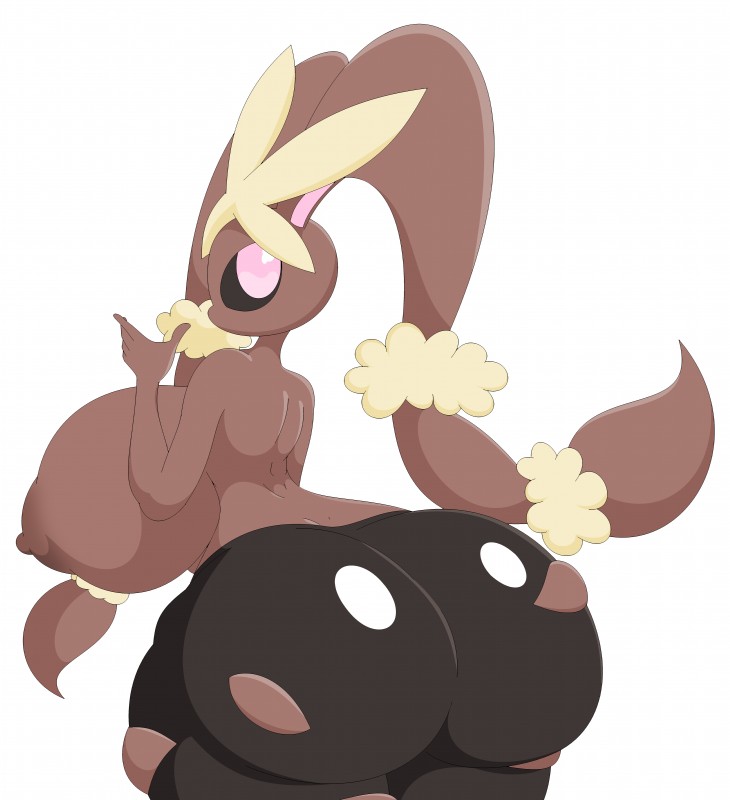 anthro big_breasts big_butt black_sclera breasts butt clothing curvy_figure female huge_breasts huge_butt long_ears nipples pink_eyes simple_background solo torn_clothing voluptuous shmeepo nintendo pokemon generation_6_pokemon lagomorph mammal mega_evolution mega_lopunny pokemon_(species) absurd_res hi_res