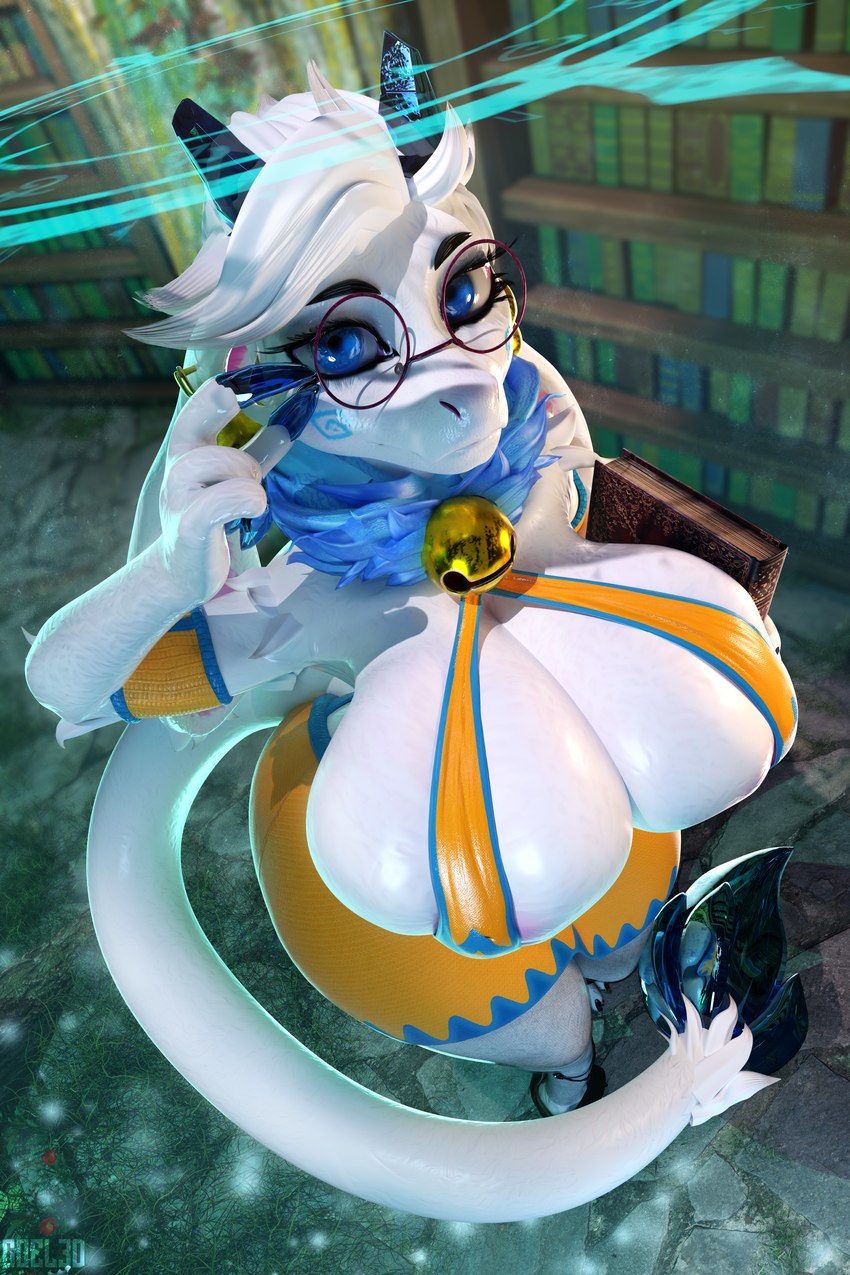 anthro areola areola_slip bell bell_collar big_breasts breast_squish breasts clothed clothing collar eyewear female fur glasses hair horn huge_breasts looking_at_viewer simple_background smile solo squish tail text thick_thighs white_body white_fur coel3d atlyss angela_flux bovid caprine goat kubold_(atlyss) mammal 2:3 3d_(artwork) absurd_res digital_media_(artwork) english_text hi_res huge_filesize