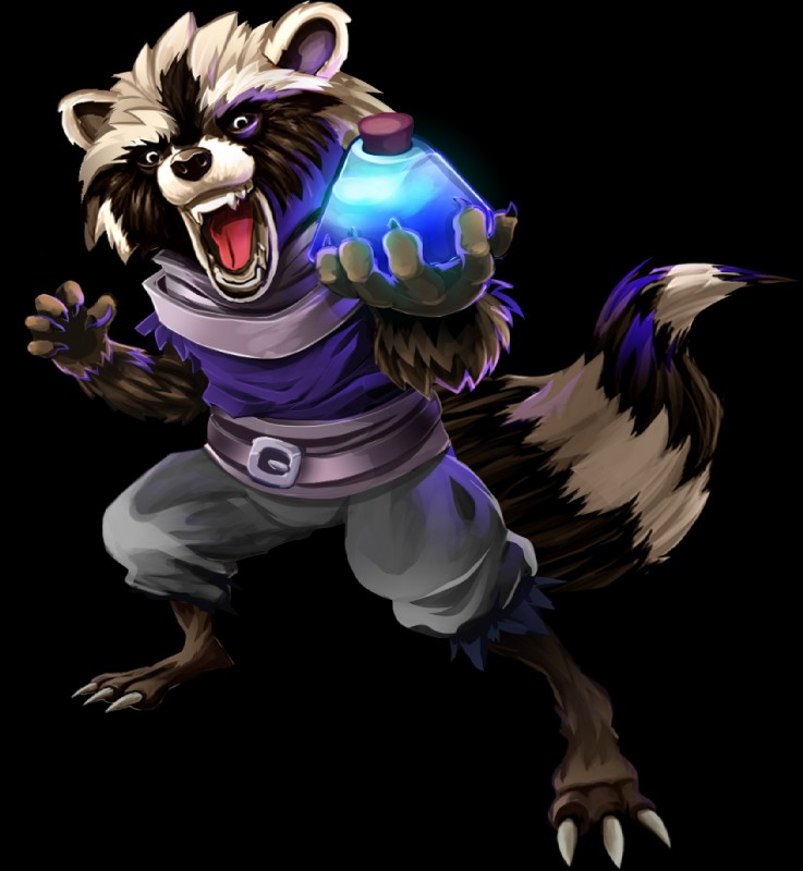 anthro belt fluffy fluffy_tail looking_at_viewer male open_mouth potion simple_background solo tail unknown_artist primal_legends huron mammal procyonid raccoon alpha_channel official_art