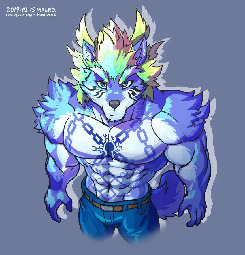 abs anthro biceps clothing fur hair male muscular muscular_anthro muscular_male pecs simple_background solo wolfmalro lifewonders tokyo_afterschool_summoners fenrir_(tas) canid canine canis mammal wolf 2019 digital_media_(artwork) hi_res