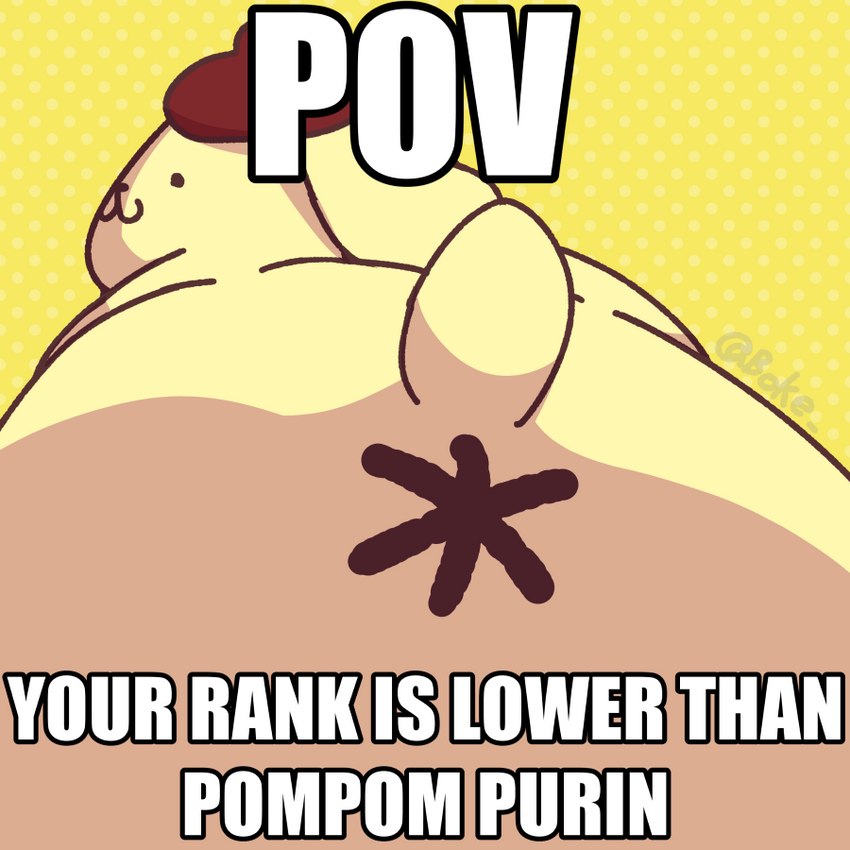 ambiguous_gender anthro anus anus_only beret butt clothing dot_eyes fur hat headgear headwear long_ears presenting presenting_anus simple_background smile solo tan_body tan_fur boke_(artist) pompompurin_(series) sanrio pompompurin_(character) bird_dog canid canine canis domestic_dog golden_retriever hunting_dog mammal retriever 1:1 2022 digital_drawing_(artwork) digital_media_(artwork) meme signature