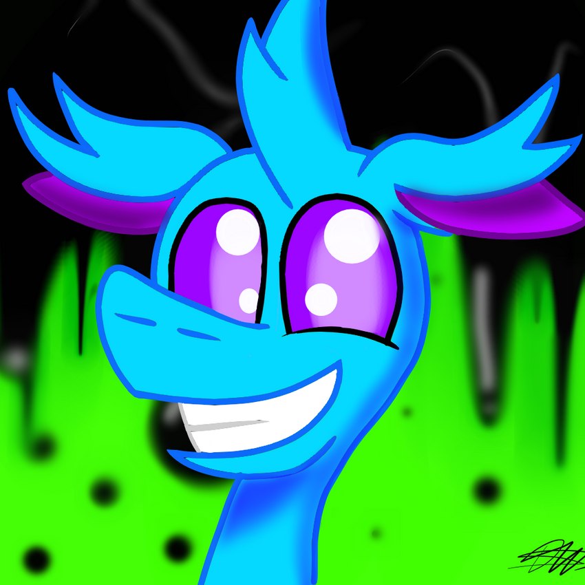 black_slime blue_body green_background horn male purple_eyes simple_background solo phalanx_b_deer friendship_is_magic hasbro my_little_pony fan_character phalanx_(pbd) arthropod changeling 1:1 headshot_portrait portrait