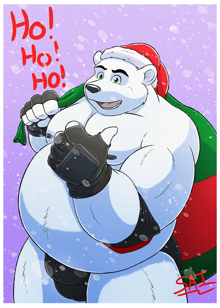 anthro belly black_nose bulge christmas_clothing christmas_headwear clothing fur hat headgear headwear holidays male moobs nipples overweight overweight_anthro overweight_male santa_hat solo underwear white_body white_fur shadowninja976 christmas santa_claus bear mammal polar_bear ursine 2020 hi_res