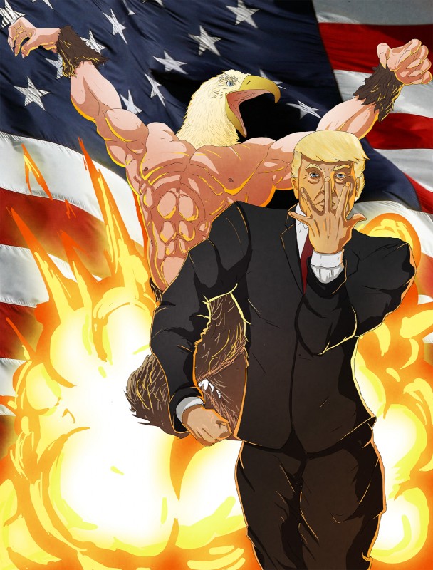 donald trump and magician's red (jojo's bizarre adventure and etc) created by unknown artist