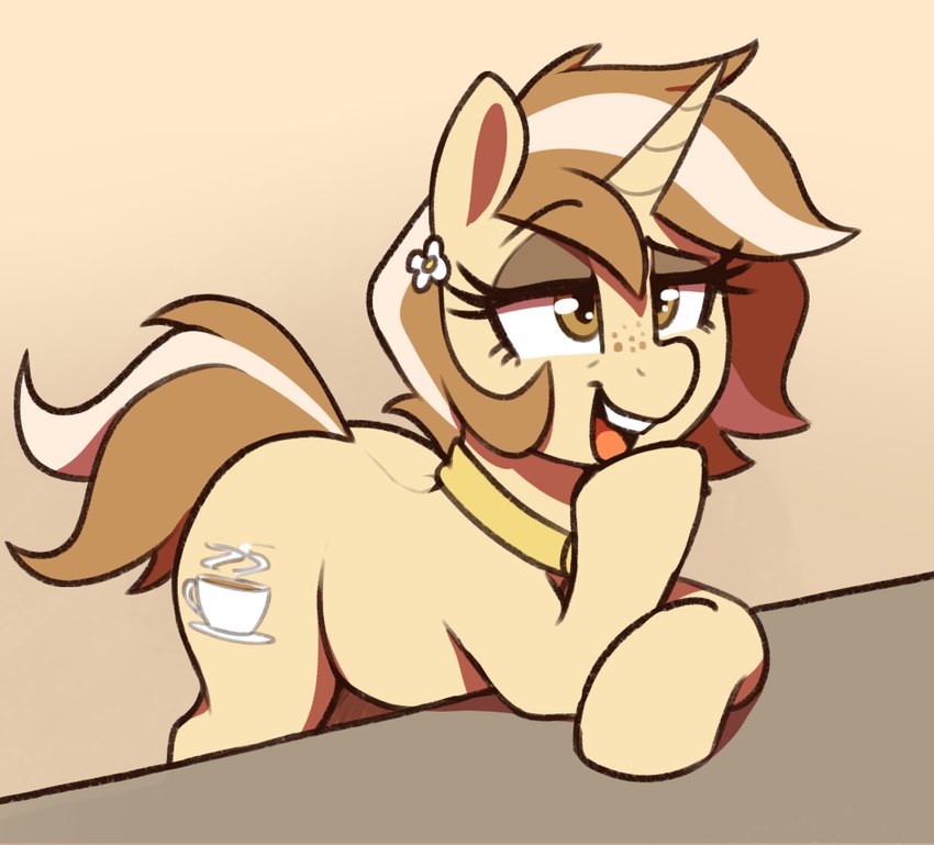 cutie_mark eyelashes female female_feral feral hair horn open_mouth open_smile smile solo tail teeth tongue thebatfang hasbro my_little_pony mythology fan_character latte_luxury equid equine mammal mythological_creature mythological_equine unicorn 2024