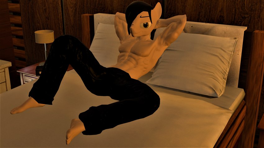 abs anthro barefoot feet hair hair_over_eye hands_behind_head lying male on_back one_eye_obstructed shirtless shirtless_male solo mr-wolfapex garry's_mod hasbro my_little_pony fan_character kurt_marek_(mr-wolfapex) animal_humanoid equid equid_humanoid equine equine_humanoid horse humanoid mammal mammal_humanoid 16:9 3d_(artwork) 4k absurd_res digital_media_(artwork) hi_res widescreen