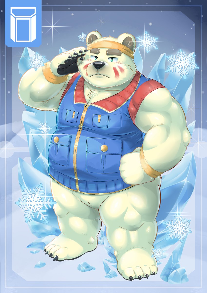 anthro belly black_nose clothed clothing humanoid_hands ice kemono male overweight overweight_male solo white_body aotoaka bear mammal polar_bear ursine 2020 absurd_res hi_res