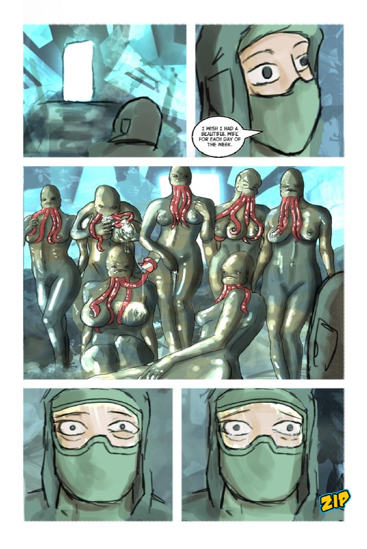 bodily_fluids breasts clothed clothing crying female group happy nipples non-mammal_nipples tears tentacles text zipper crisis-omega s.t.a.l.k.e.r. bloodsucker english_text hi_res