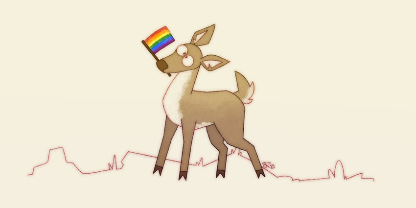 ambiguous_gender brown_body brown_fur countershading feral flag flag_(object) flag_in_mouth fur holding_flag holding_object lgbt_pride pride_color_flag pride_colors quadruped rainbow_flag rainbow_pride_colors rainbow_pride_flag rainbow_symbol solo white_body white_countershading white_fur switchbit deer mammal 2:1 hi_res