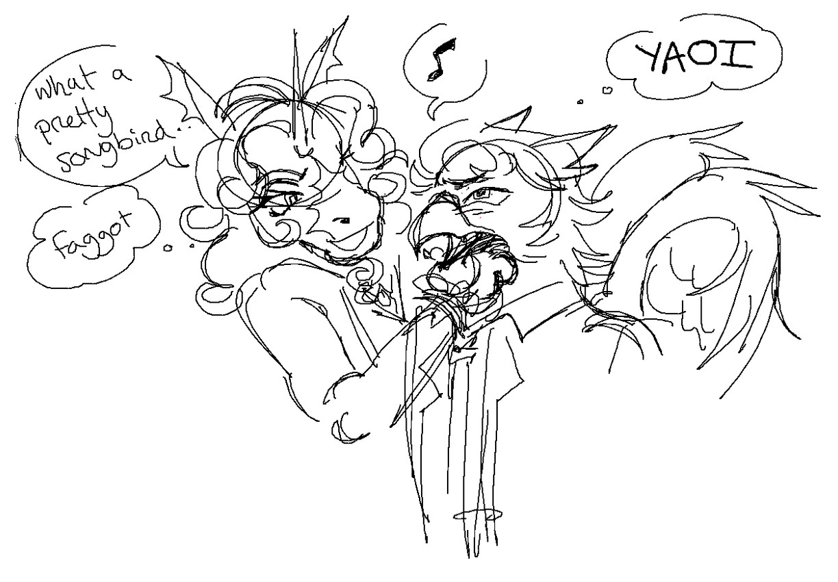 anthro aroused back_wings blush business_attire business_suit clothing curly_hair duo embarrassed feather_hair feathered_ears feathers finger_in_mouth hair horn male male/male open_mouth pseudo_hair suit teasing tion unicorn_horn verbal_domination wings iambdacore missysissy mythology valleyos brutus_aconite caibre_aislinn accipitrid accipitriform avian bird eagle equid equine golden_eagle gryphon hybrid mammal mythological_avian mythological_creature mythological_equine true_eagle unicorn digital_drawing_(artwork) digital_media_(artwork) sketch