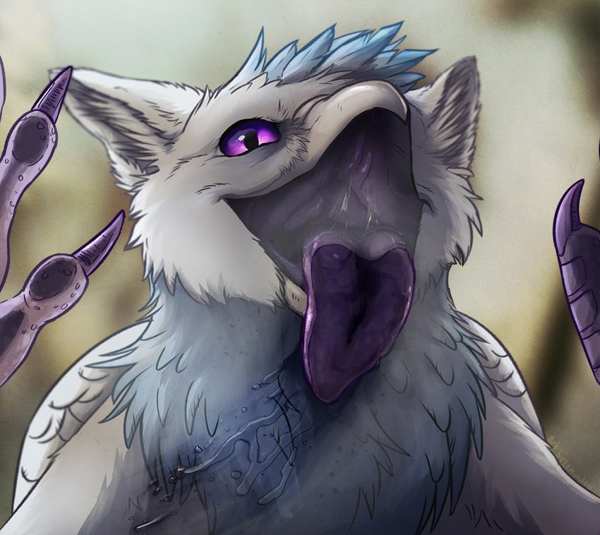 beak bodily_fluids claws drooling feathered_wings feathers female feral licking_screen looking_at_viewer mouth_shot open_mouth saliva simple_background smile solo tongue wings lemondeer mythology avian gryphon mythological_avian mythological_creature digital_media_(artwork)