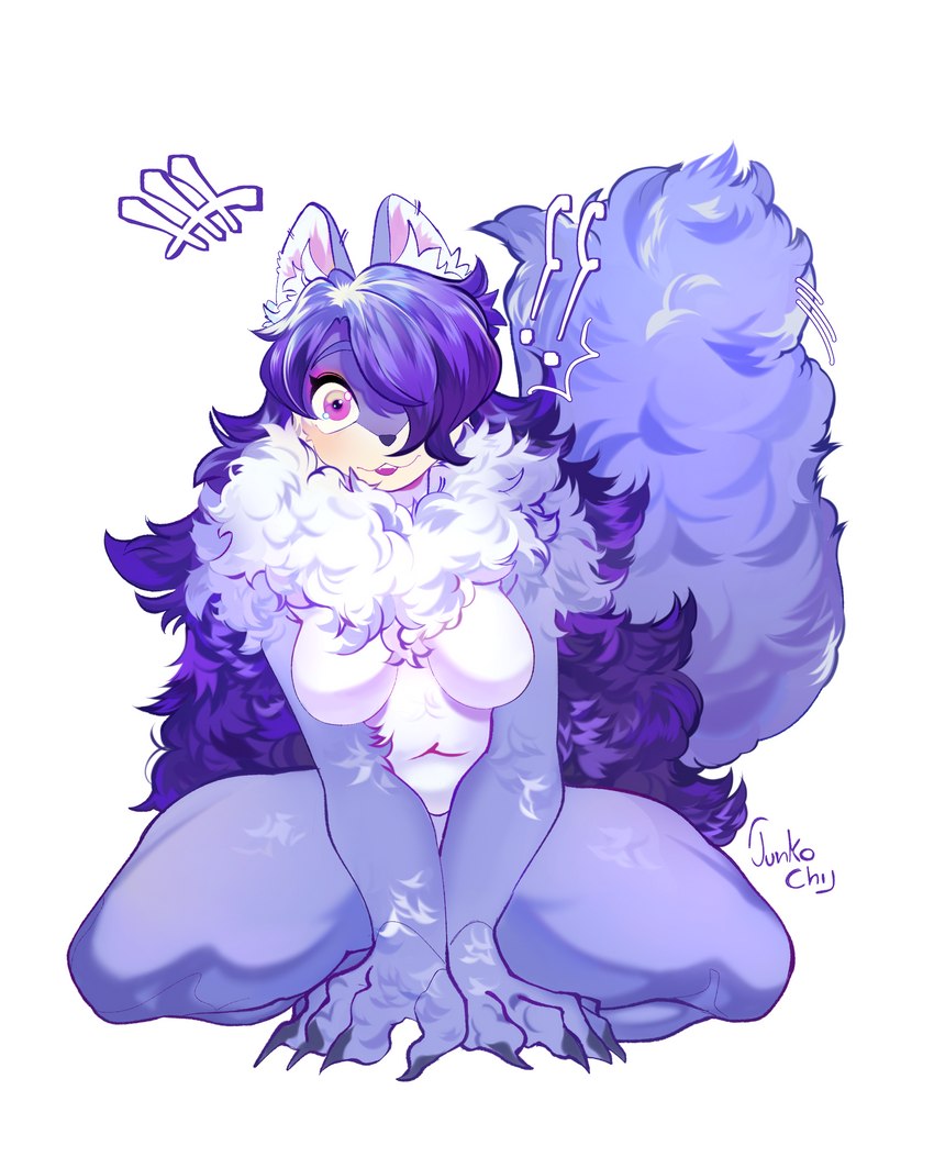 anthro blue_body blue_fur body_hair chest_hair female fur hair happy long_hair solo thick_thighs junkochi canid canine canis domestic_dog mammal 4:5 absurd_res hi_res