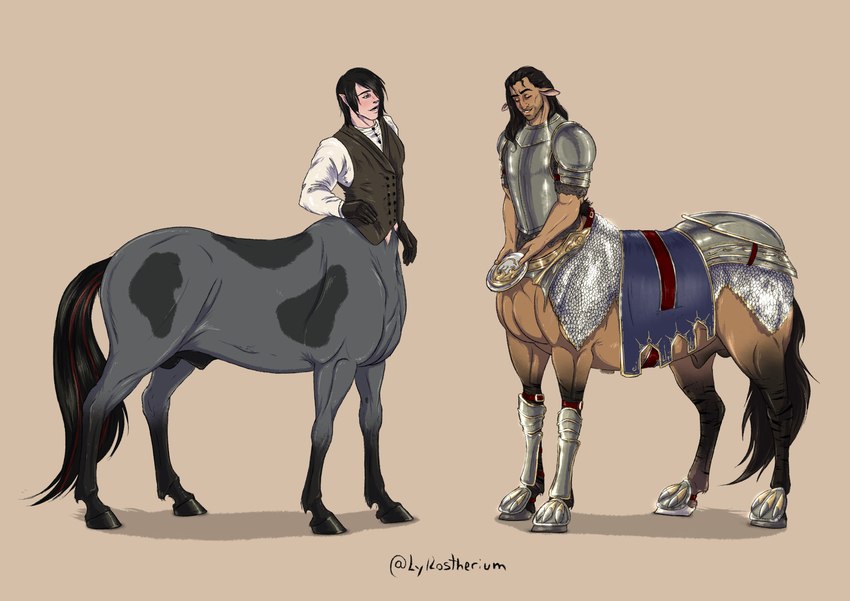 animal_genitalia armor balls clothed clothing duo equine_genitalia formal_wear fur genitals human_torso male sheath tail lykostherium european_mythology greek_mythology mythology fionn_(drakengarth) centaur equid equid_taur equine horse humanoid_taur mammal mammal_taur mythological_creature mythological_equine taur absurd_res digital_media_(artwork) hi_res