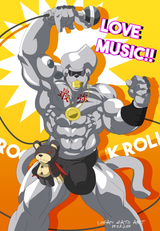 bulge clothed clothing detailed_bulge electronics eyewear genital_outline grin male microphone penis_outline smile solo sunglasses teeth topless underwear yellow_teeth logan_sato bandai_namco digimon digimon_(species) etemon mammal metaletemon primate 2018 absurd_res hi_res