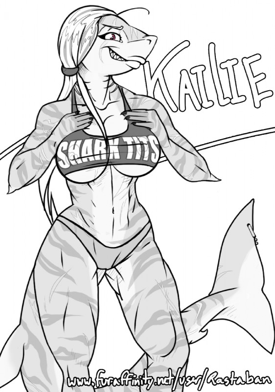 anthro breasts camel_toe clothed clothing countershading female looking_at_viewer nipple_outline nipple_piercing nipples non-mammal_breasts non-mammal_nipples piercing smile solo tail tight_clothing translucent translucent_clothing wide_hips rastaban_coal kalie fish marine shark hi_res monochrome