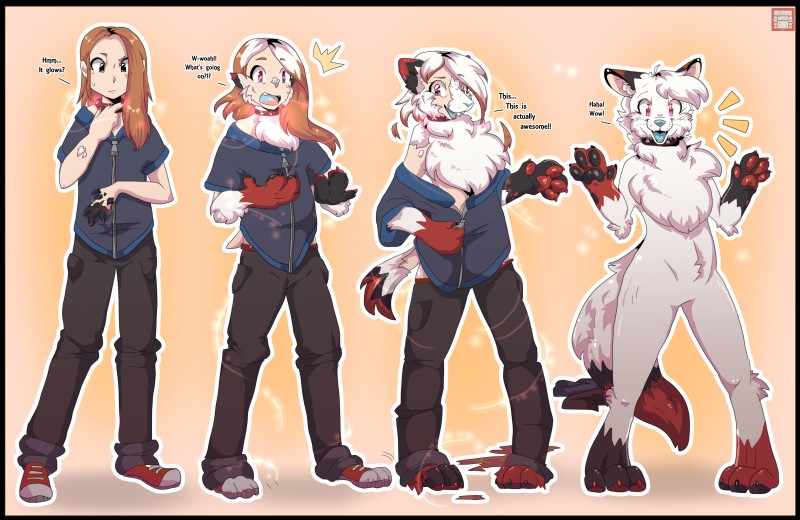 anthro base_one_layout basic_sequence black_border blue_tongue border clothed clothed_to_nude clothing clothing_loss collar dialogue dipstick_tail excited featureless_crotch female four_frame_image four_frame_sequence fully_clothed fully_clothed_to_nude fur growth hair human_to_anthro linear_sequence looking_at_viewer magic markings multicolored_tail nude one_row_layout open_mouth pawpads paws pink_eyes shocked simple_background smile solo species_transformation standing surprise tail tail_growth tail_markings text tongue torn_clothing transformation transformation_by_item transformation_mechanism transformation_sequence transformative_collar verbal_reaction_to_tf datkitsu wuffkitty canid canine domestic_cat felid feline felis folfitty fox human hybrid mammal absurd_res english_text hi_res sequence