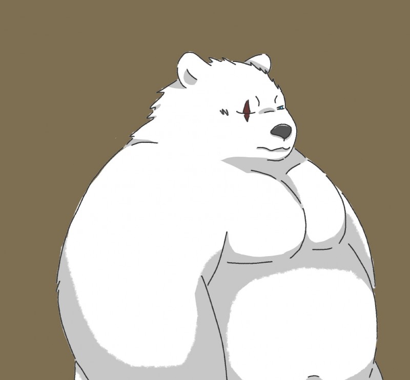 anthro belly black_nose blue_eyes fur male moobs overweight overweight_anthro overweight_male scar simple_background solo white_body white_fur hon55728 stanley55728 sdorica crushfang_(sdorica_sunset) bear mammal polar_bear ursine 2018 hi_res