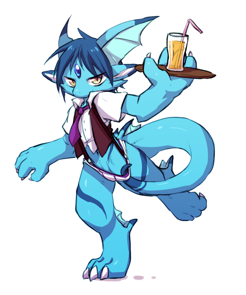 4_fingers anthro beverage blue_body blue_hair claws clothed clothing fingers hair male simple_background solo tail underwear white_background kurogin_(artist) mythology dragon mythological_creature mythological_scalie scalie 5:6 digital_media_(artwork) hi_res