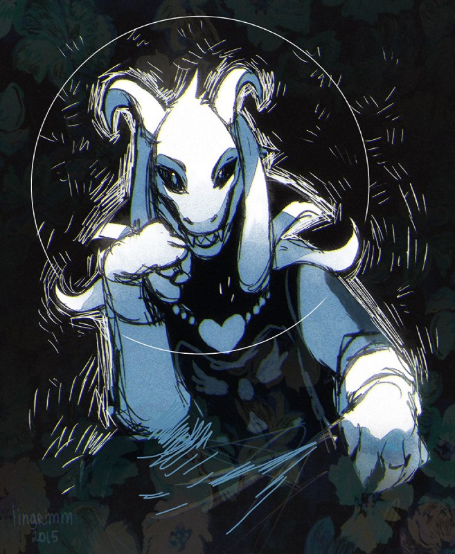 anthro black_sclera claws clothing fur grin horn male simple_background smile solo white_body white_fur lingrimm undertale undertale_(series) asriel_dreemurr_(god_form) boss_monster_(undertale) bovid caprine mammal 2015 hi_res