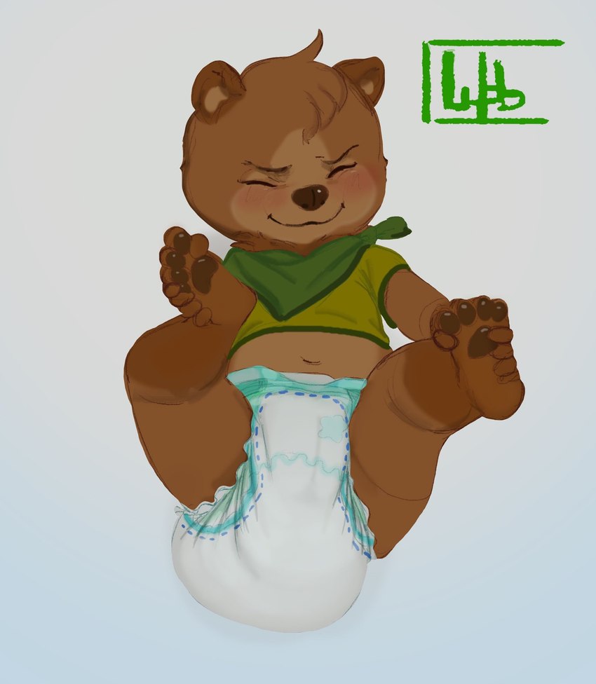 anthro clothed clothing diaper diaper_fetish diaper_use feces fur hair lying male on_back pooping simple_background soiled_diaper soiling soiling_diaper solo unclean_diaper used_diaper wearing_diaper young young_anthro wob bear mammal digital_media_(artwork) hi_res