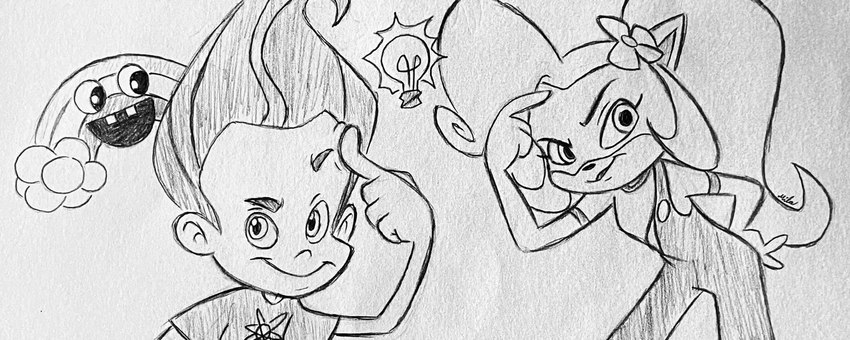 anthro duo female light_bulb male male/female rainbow supermilobros activision crash_bandicoot_(series) nickelodeon the_adventures_of_jimmy_neutron:_boy_genius chica's_magic_rainbow_(character) coco_bandicoot jimmy_neutron_(character) human mammal crossover hi_res monochrome traditional_media_(artwork)