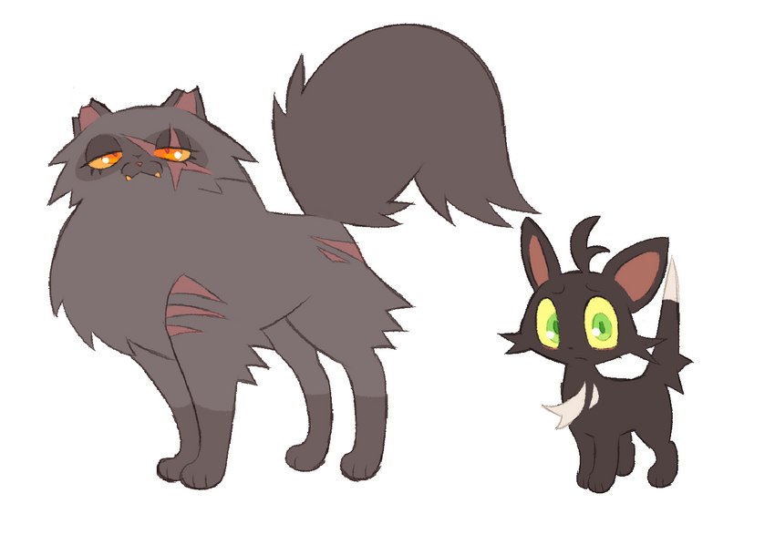 black_body black_fur brown_body brown_fur duo female feral fur male scar simple_background tail white_background conditional_dnp labbit_(artist) warriors_(book_series) ravenpaw_(warriors) yellowfang_(warriors) domestic_cat felid feline felis mammal