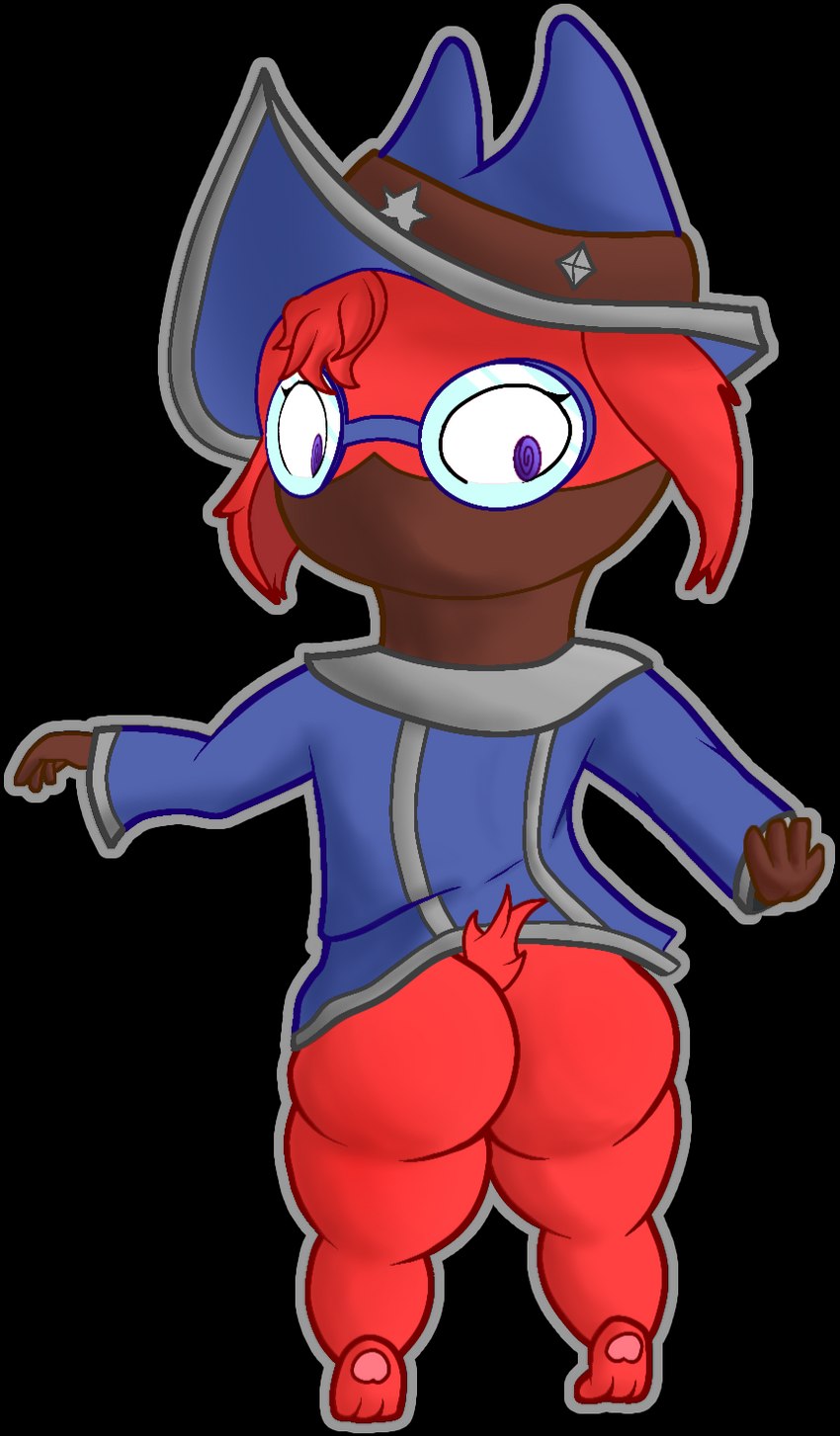 anthro big_butt butt clothed clothing collar eyewear female fur glasses gloves hair handwear hat headgear headwear looking_back partially_clothed red_body red_fur red_hair simple_background solo surprise surprised_expression text tongue transparent_background voy_barranca_abajo hi-rez_studios paladins_(game) moji_(paladins) lagomorph leipori leporid mammal rabbit alpha_channel digital_media_(artwork) hi_res