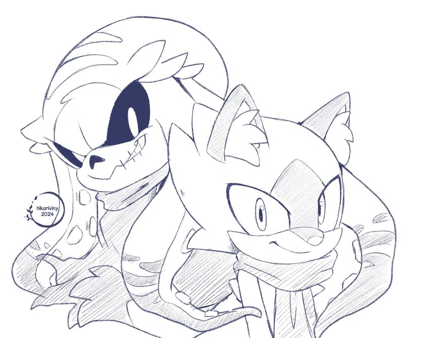 anthro duo grin inner_ear_fluff looking_at_viewer male scarf smile tail tentacles tuft hikariviny idw_publishing sega sonic_the_hedgehog_(comics) sonic_the_hedgehog_(idw) sonic_the_hedgehog_(series) duo_the_cat mimic_the_octopus cephalopod coleoid felid feline leopardus mammal marine mollusk ocelot octopodiform octopus 2024 greyscale hi_res monochrome