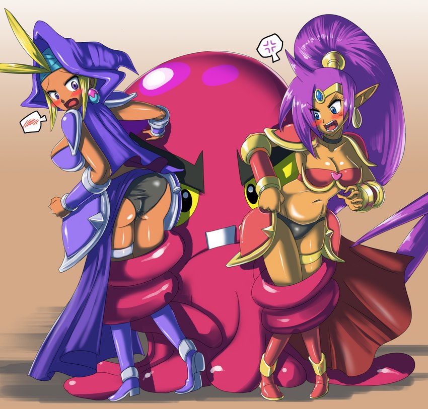 angry armor blonde_hair blush butt clothing cross-popping_vein female female_on_feral feral group hair looking_back male male/female navel panties purple_hair tentacles underwear sonicboom30813 shantae_(series) wayforward shantae sky_(shantae) squid_baron cephalopod coleoid decapodiform human humanoid mammal marine mollusk hi_res