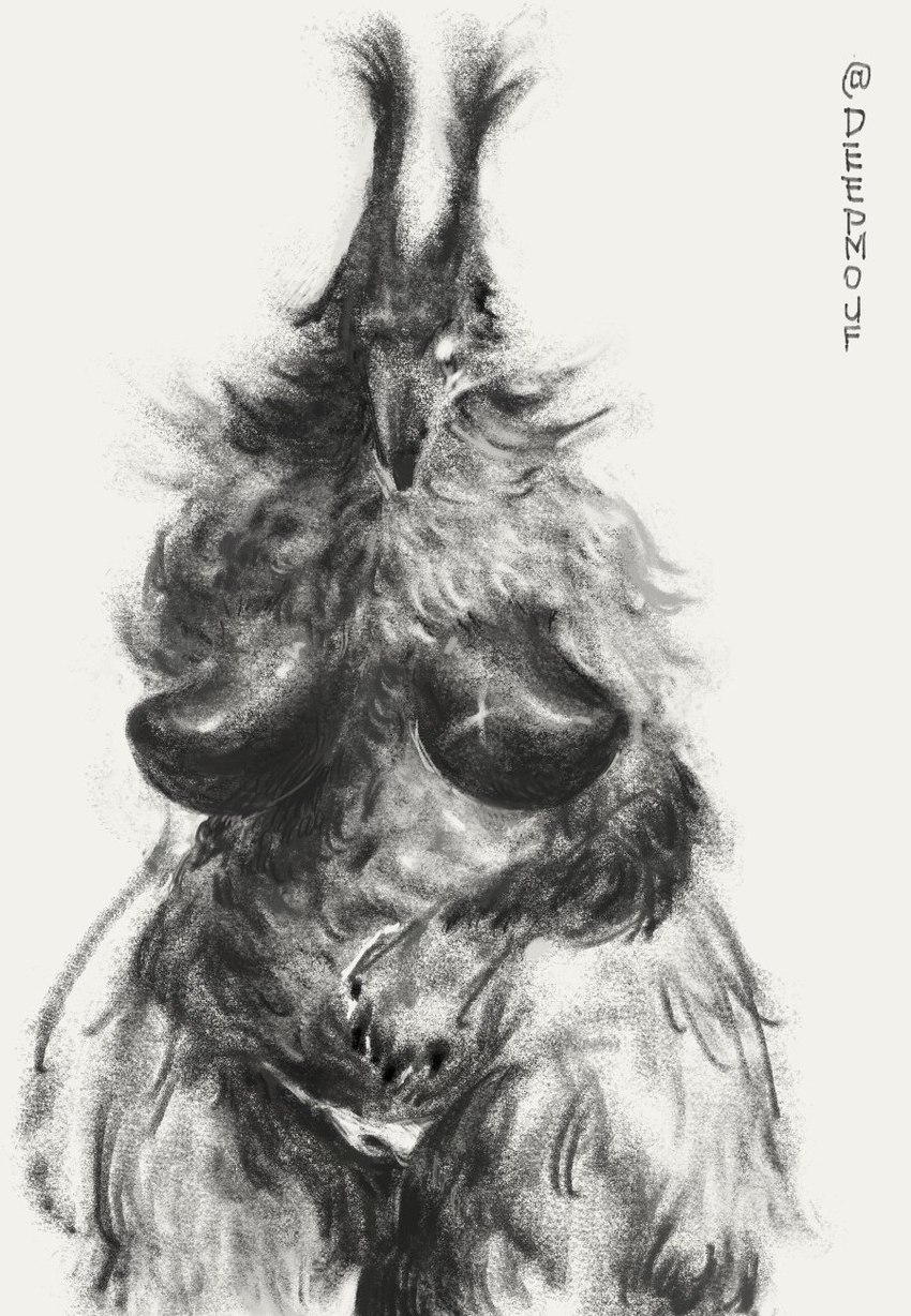 anthro black_body black_skin bone breasts female fur genitals nipples nude plump_labia pointy_breasts pussy scar skull skull_head solo deepmouf unknown_species hi_res