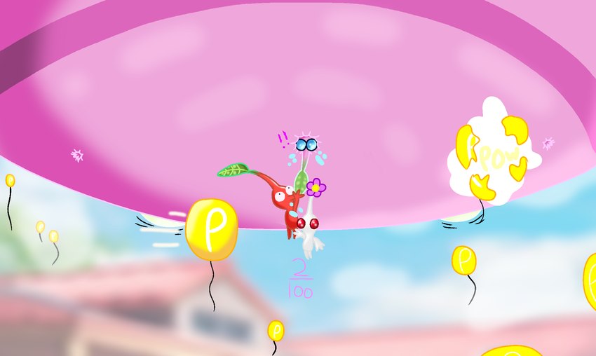 air_inflation balloon_popping bodily_fluids building exclamation_point house hyper hyper_inflation inflation inflation_fetish motion_lines plant power_balloon spherical_inflation sweat sweatdrop funkyfluff mario_bros nintendo pikmin pikmin_4 elemental_creature flora_fauna pikmin_(species) red_pikmin white_pikmin winged_pikmin 2023 hi_res