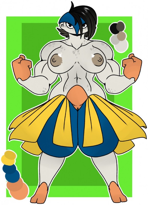 2_toes 3_fingers big_breasts black_hair breasts color_swatch feet female fingers genitals hair looking_at_viewer muscular muscular_female muscular_humanoid nipples not_furry nude pokemorph pussy short_hair simple_background solo standing toes tomboy wide_head demonnyuu nintendo pokemon generation_3_pokemon hariyama humanoid pokemon_(species) digital_media_(artwork) hi_res