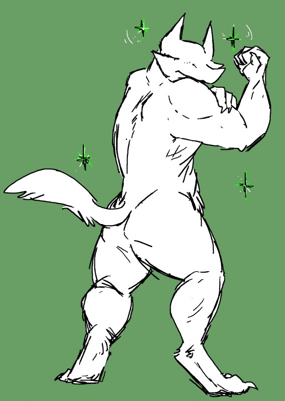 alternate_form anthro anthrofied green_background looking_back male muscular muscular_anthro muscular_male pose rear_view simple_background solo conditional_dnp wolftacos homestuck ms_paint_adventures becquerel canid canine mammal digital_drawing_(artwork) digital_media_(artwork) full-length_portrait hi_res pinup portrait