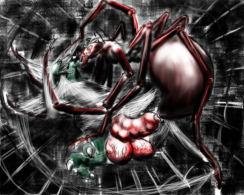 abstract_background anthro balls big_balls big_penis bound duo egg erection forced genitals green_body green_scales male multi_arm multi_eye multi_limb nightmare_fuel oviposition penetration penis scales seedbed spider_web teeth urethral urethral_penetration vein yelling fugueraven arachnid arthropod insect scalie spider 5:4 digital_media_(artwork)