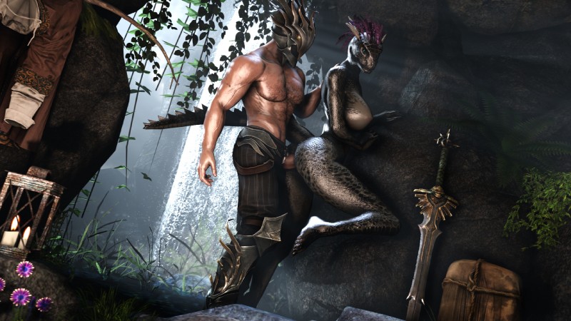 anthro armor breasts butt clothed clothing duo feathers female female_penetrated forest genitals headgear helmet horn looking_back male male/female male_penetrating male_penetrating_female nature nipples non-mammal_breasts nude open_mouth outside penetration penile penile_penetration penis penis_in_pussy plant sex standing topless tree vaginal vaginal_penetration water waterfall muetank bethesda_game_studios microsoft skyrim the_elder_scrolls argonian scalie 16:9 3d_(artwork) digital_media_(artwork) hi_res source_filmmaker_(artwork) widescreen