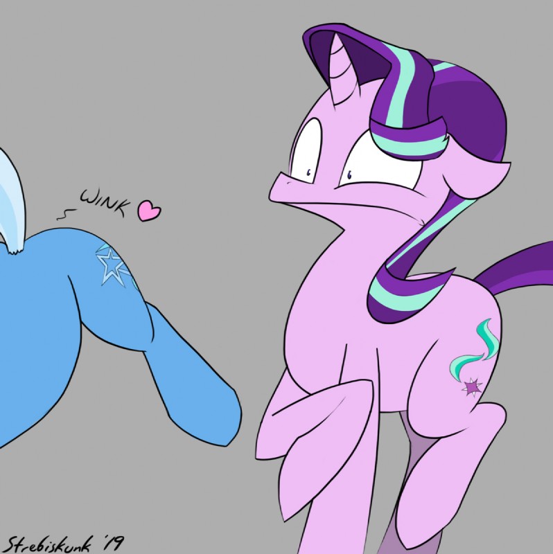 butt cutie_mark duo faic female feral heart_symbol horn one_eye_closed wink winking_pussy strebiskunk friendship_is_magic hasbro my_little_pony mythology starlight_glimmer_(mlp) trixie_(mlp) equid equine mammal mythological_creature mythological_equine unicorn 2019